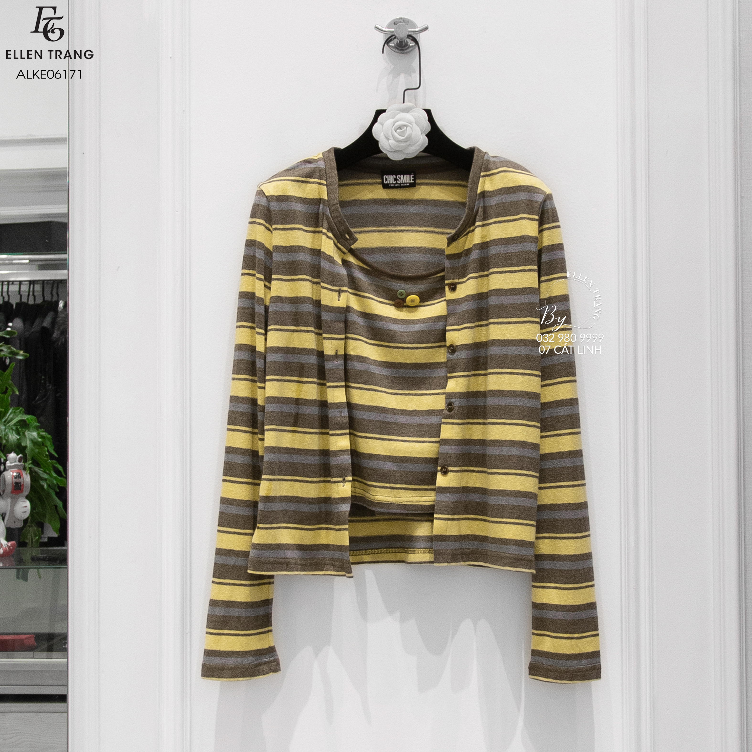 SET ÁO LEN KẺ VÀNG NÂU CHIC SMILE
