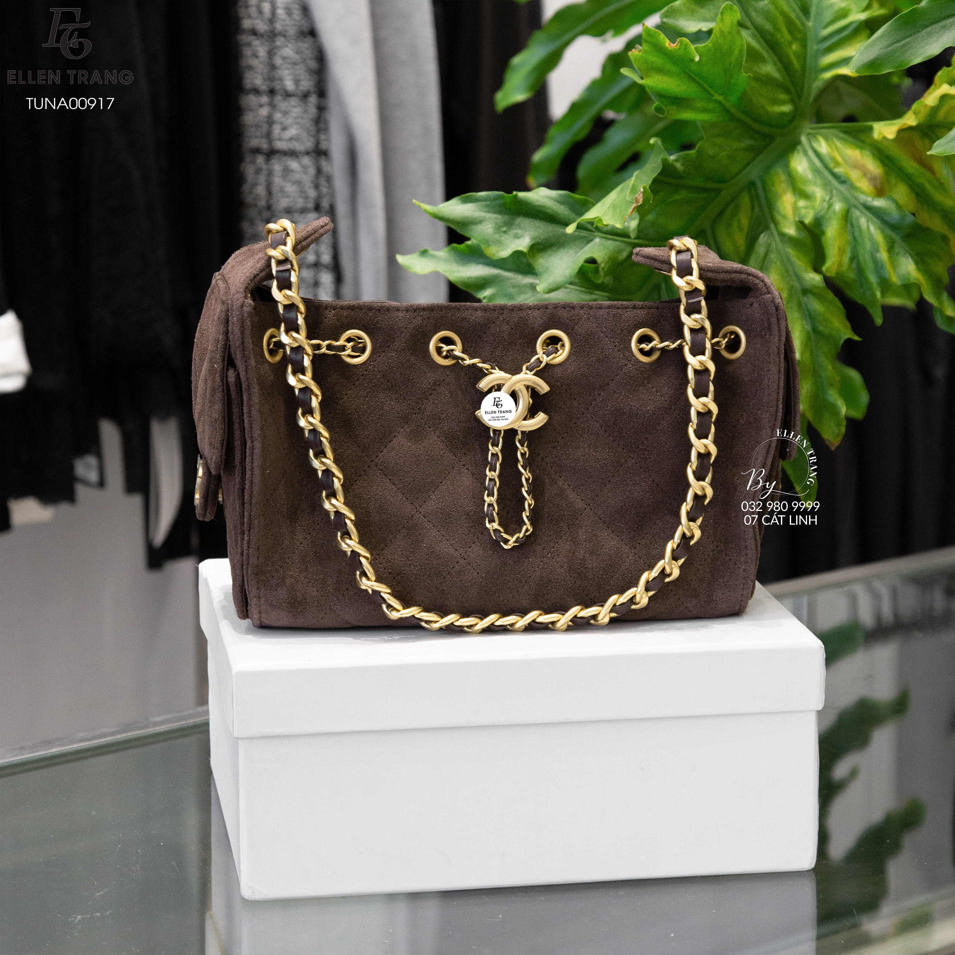 TÚI DA LỘN NÂU ĐẬM DÂY VÀNG C&N