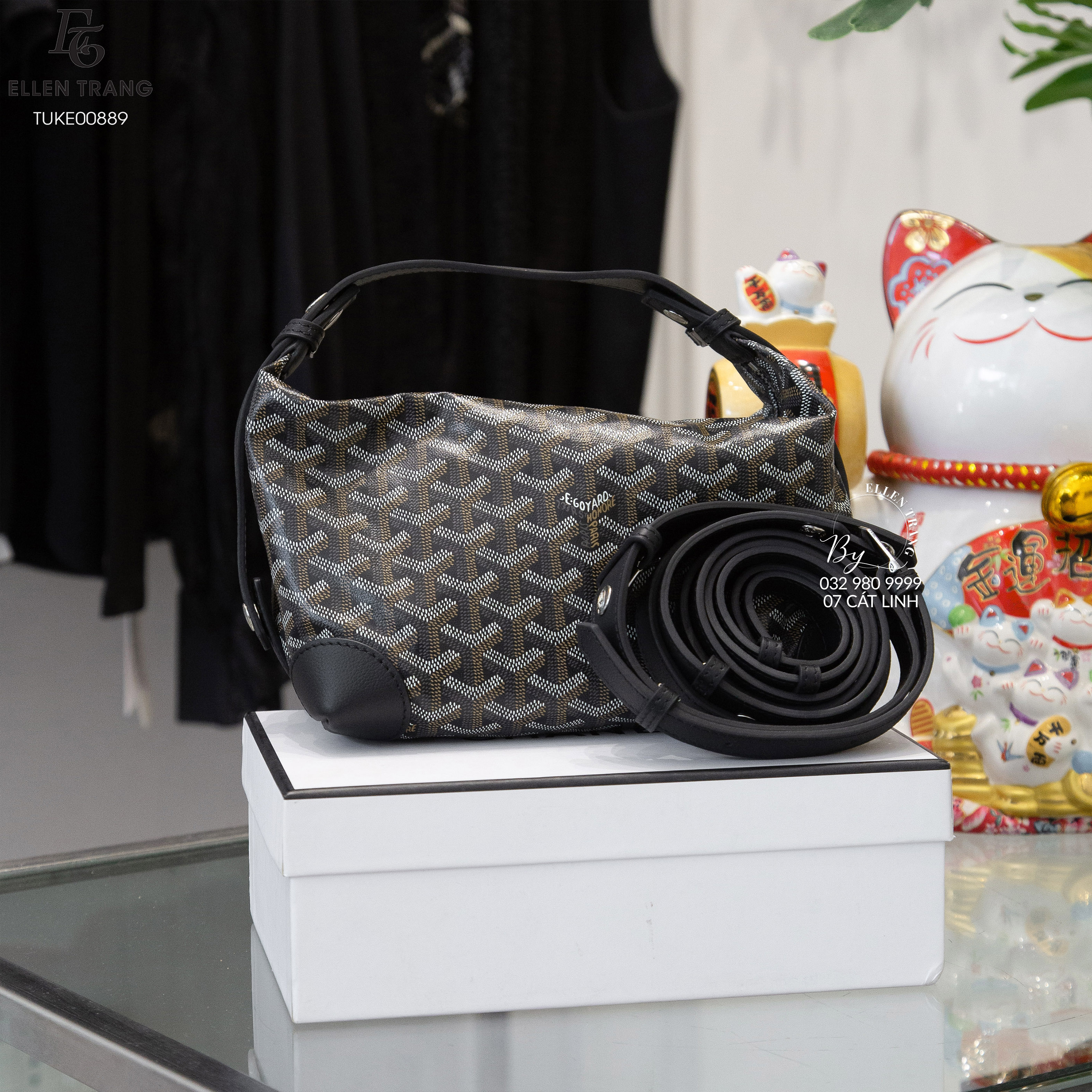 TÚI KẺ NÂU TRẮNG GOYARD 22*14*12CM