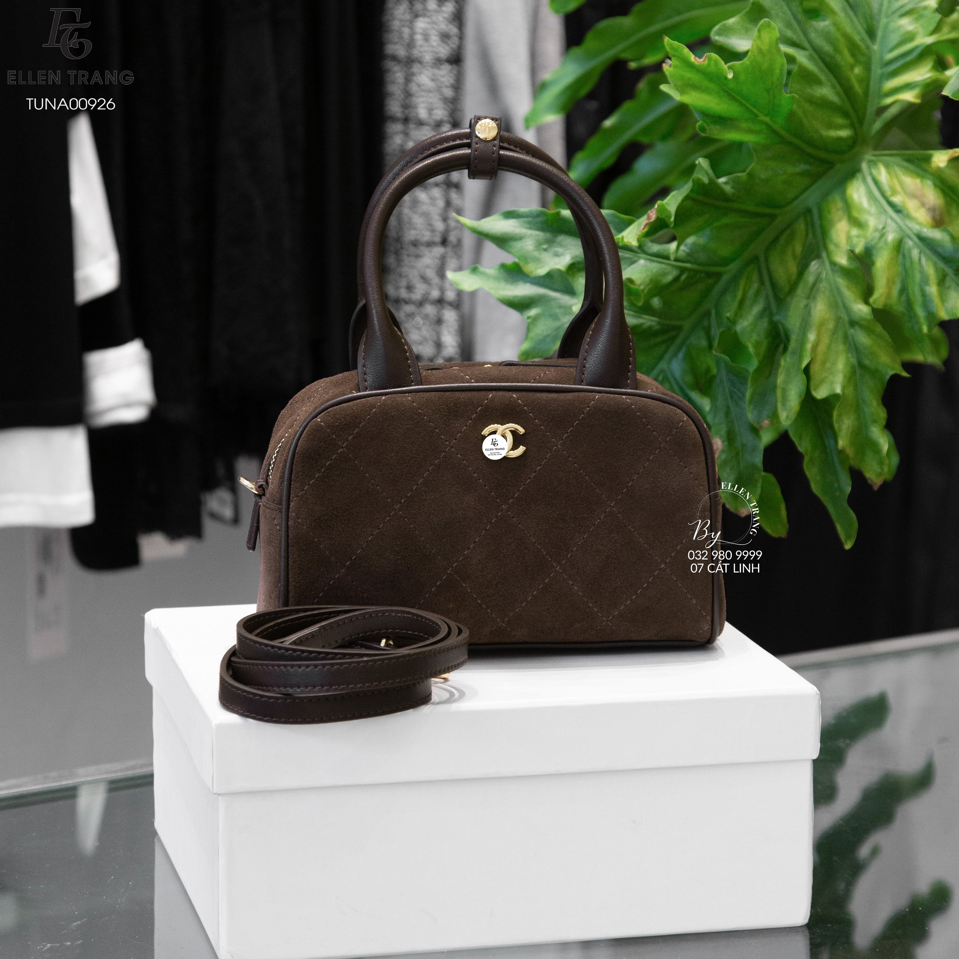 TÚI NÂU ĐẬM DA LỘN KHOÁ VÀNG 2 QUAI C&N
