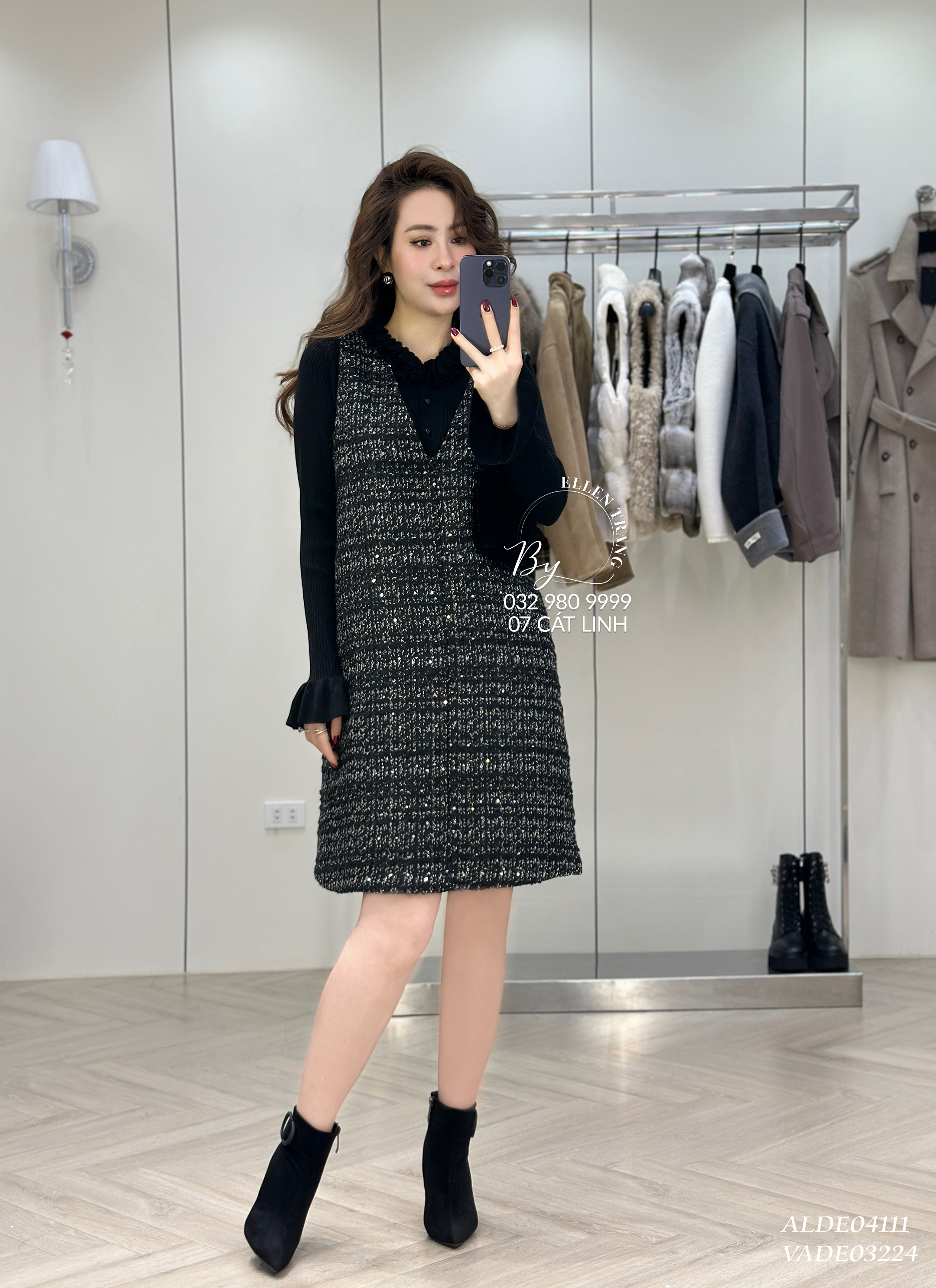 VÁY DẠ ĐEN KIM TUYẾN SÁT NÁCH