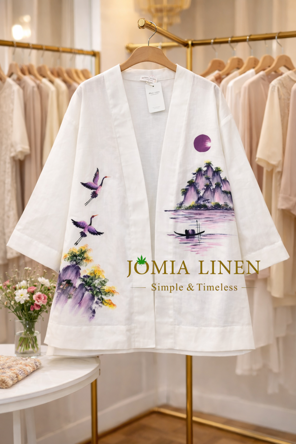 Áo Khoác Kimono Cách Tân Họa Tiết Sơn Thủy Tím - Jomia.