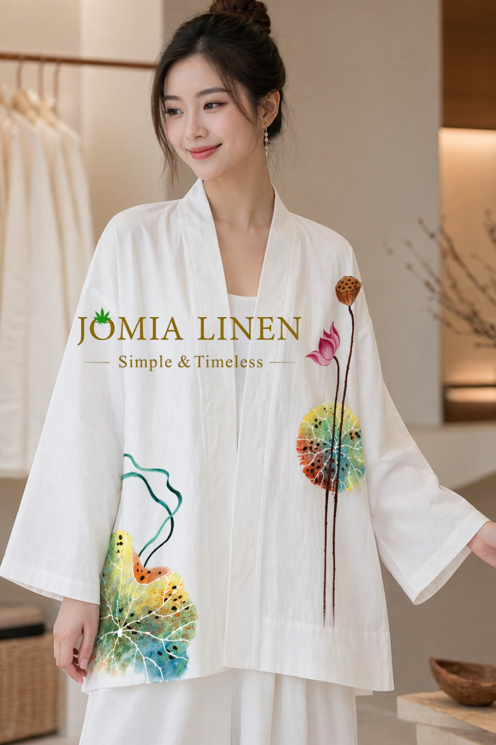 Áo Khoác Kimono Cách Tân Tưng Premium Vẽ Sen Cách Điệu