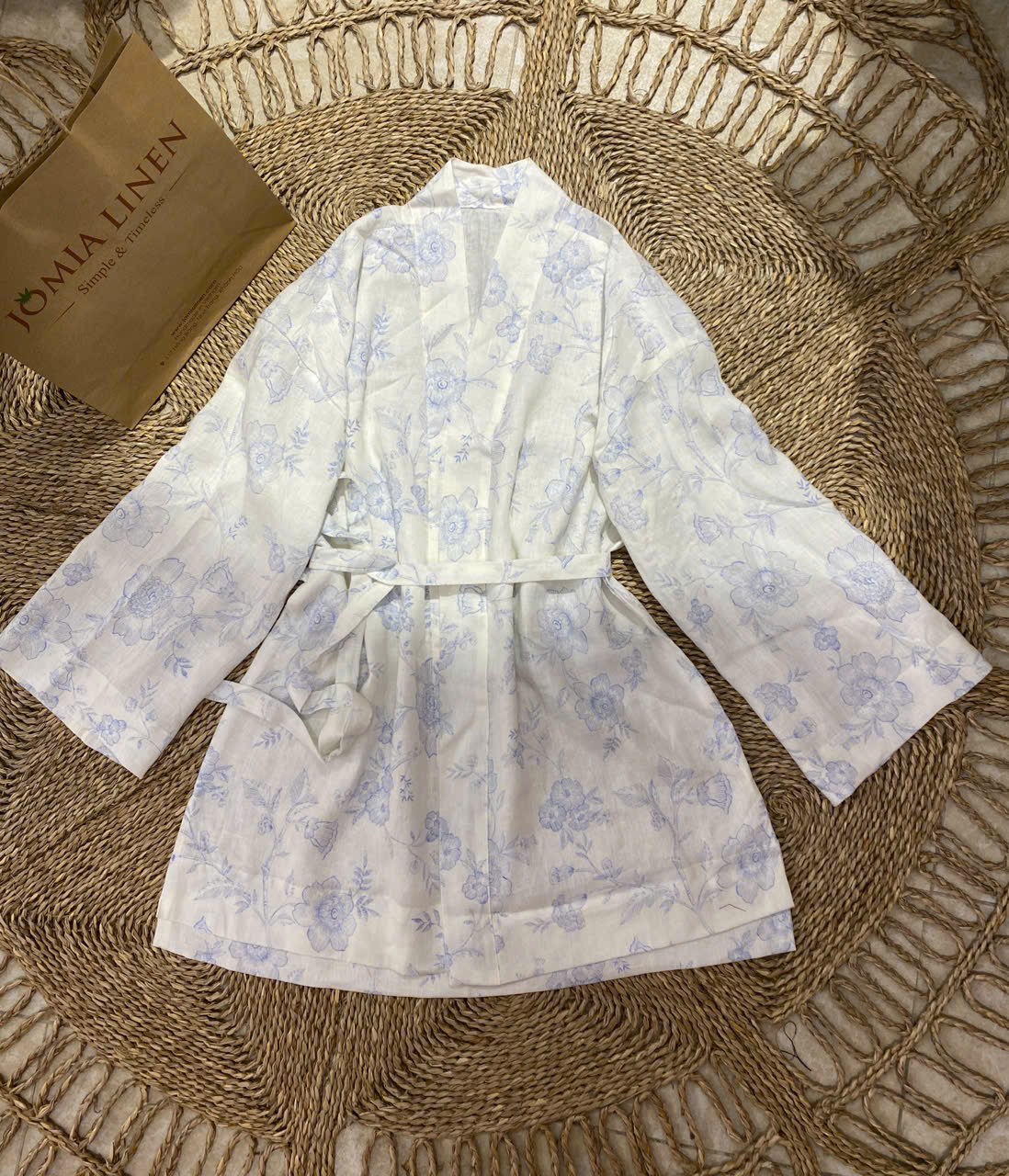 Áo Khoác Kimono Dáng Dài Linen Tưng Premium Hoa Xanh – JOMIA LINEN