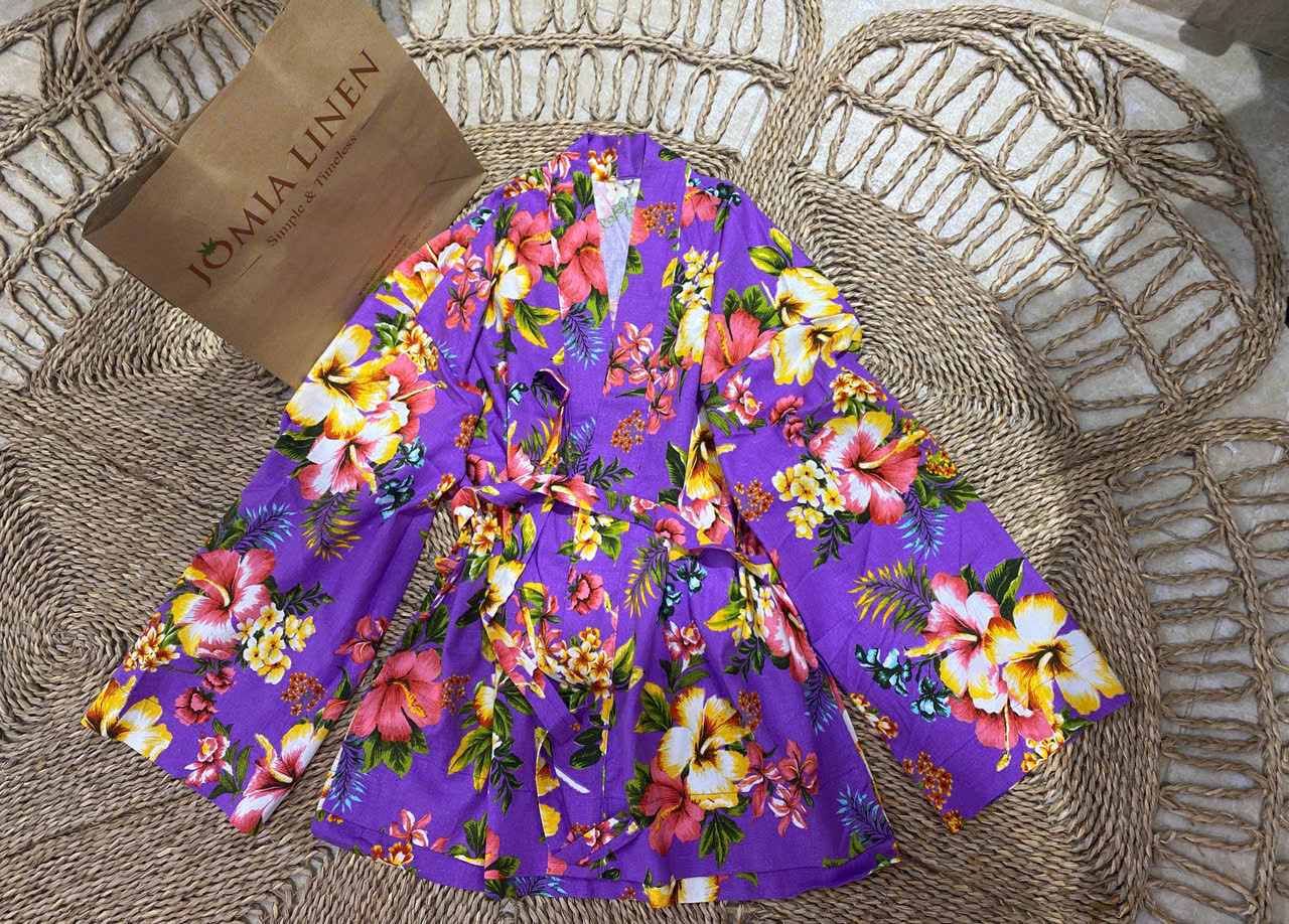 Áo Khoác Kimono Dáng Dài Tropical Violet – JOMIA LINEN