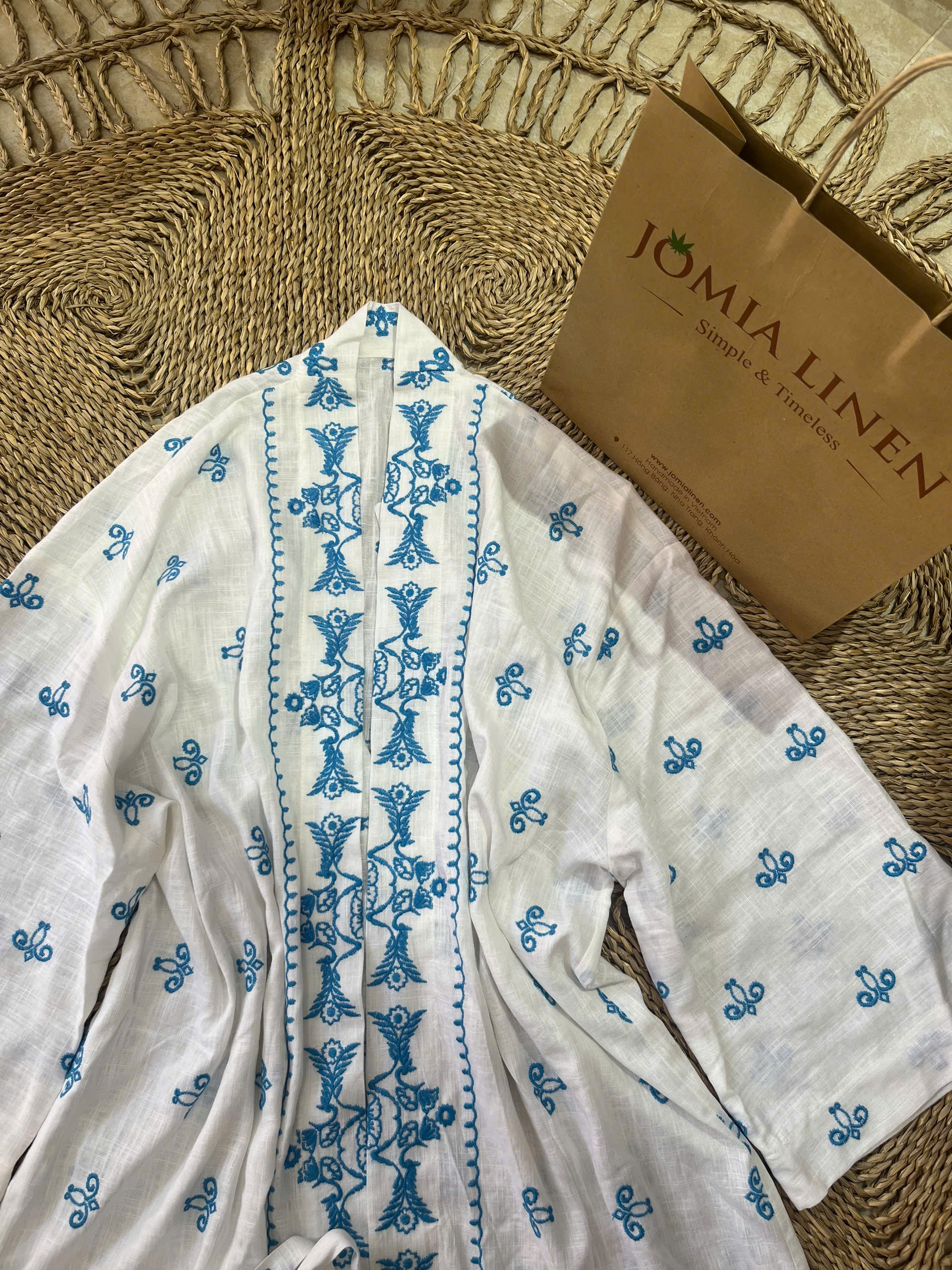 Áo Khoác Kimono Họa Tiết Xanh JOMIA LINEN