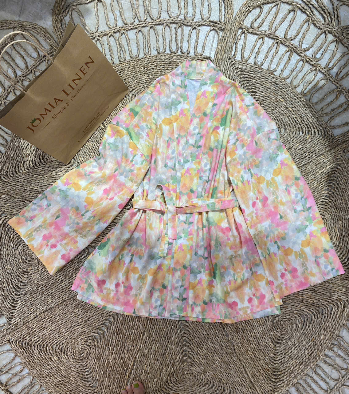 Áo Khoác Kimono Watercolor Garden – Pastel Multi