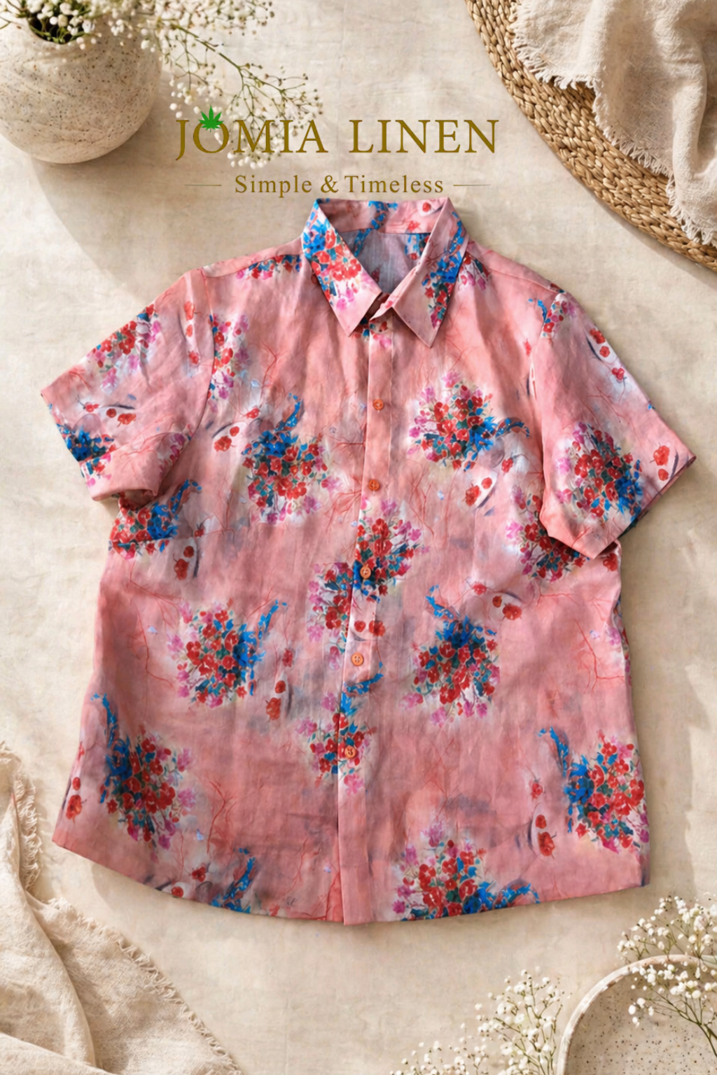 Áo Linen Tơ Nữ Oversize JOMIA – Sắc Hoa Mùa Hạ Hồng