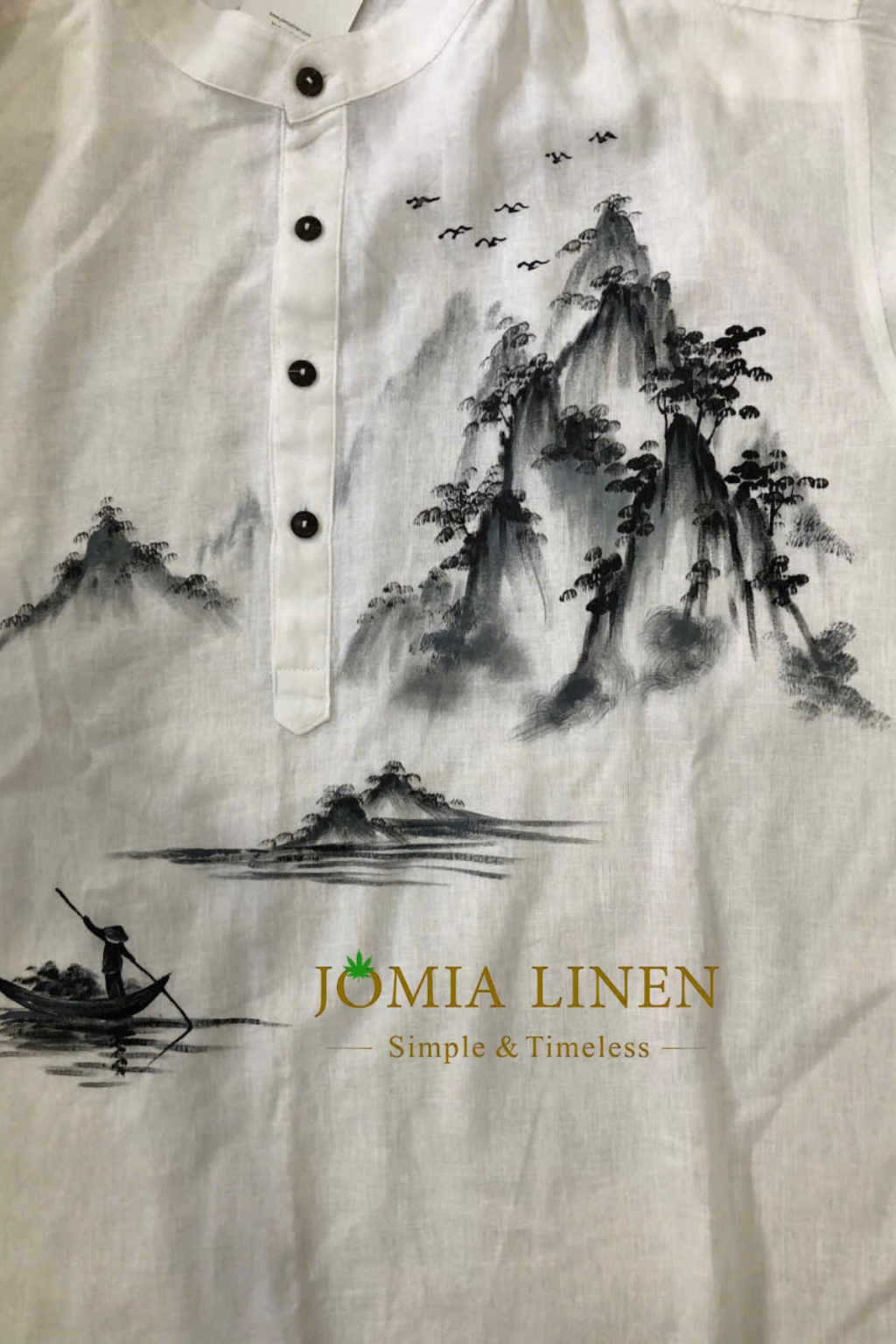 Áo Nam Cổ Trụ Vẽ Tay Sơn Thủy JOMIA