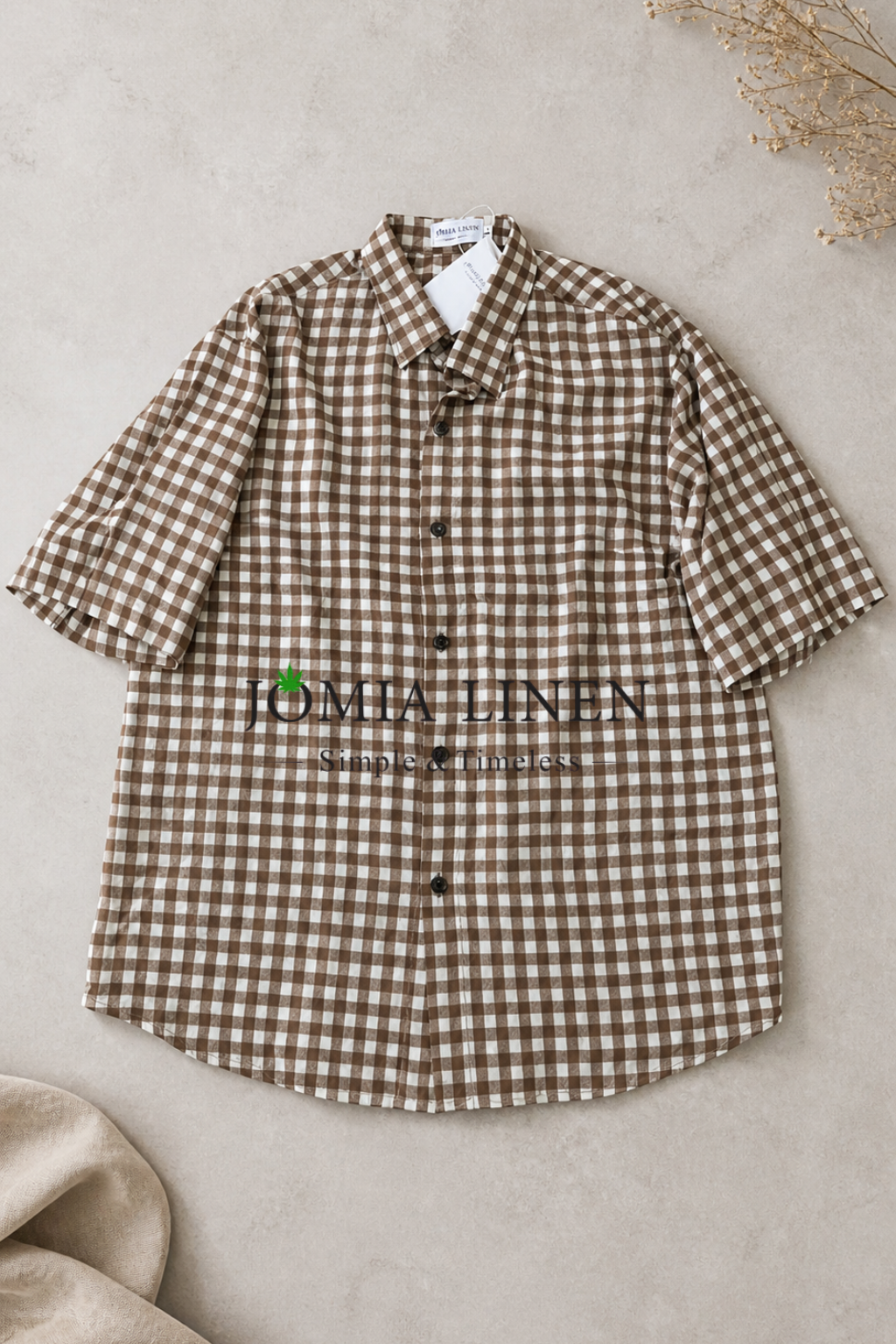 Áo Sơ Mi Unisex Cotton 100% Cao Cấp JOMIA – Caro Nâu Tay Ngắn