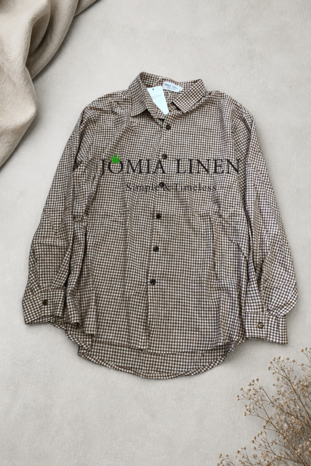 Áo Sơ Mi Unisex Cotton 100% JOMIA – Caro Nâu Tay Dài