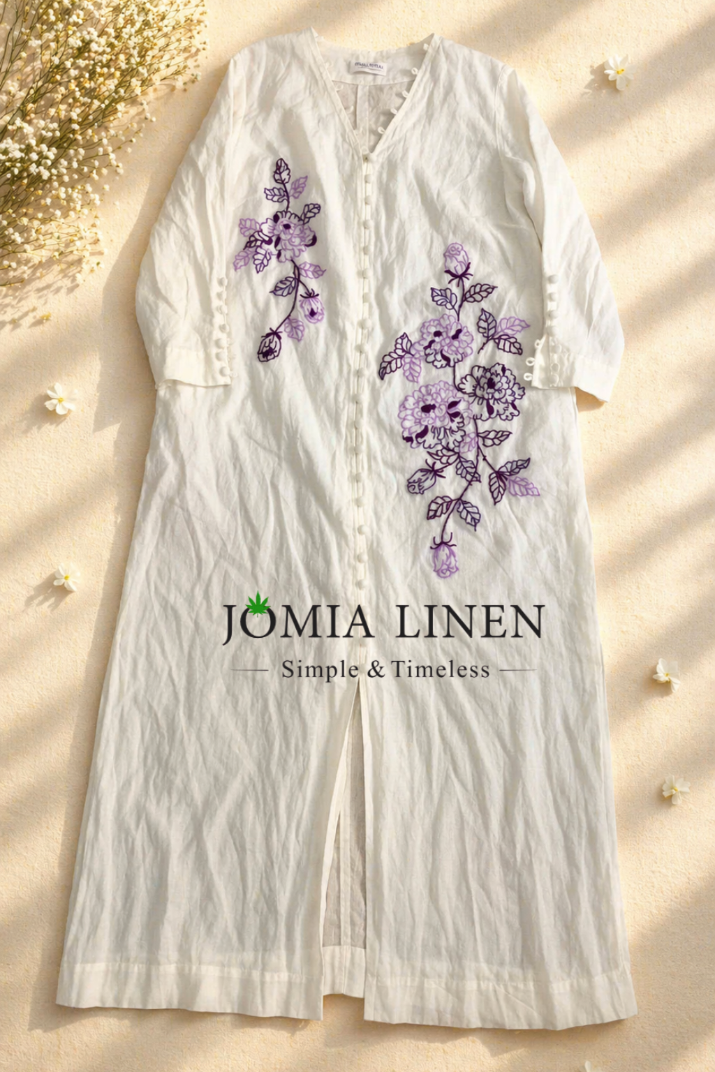 Đầm Linen Tưng Premium Thêu Tay Hoa Hồng Tím - Jomia
