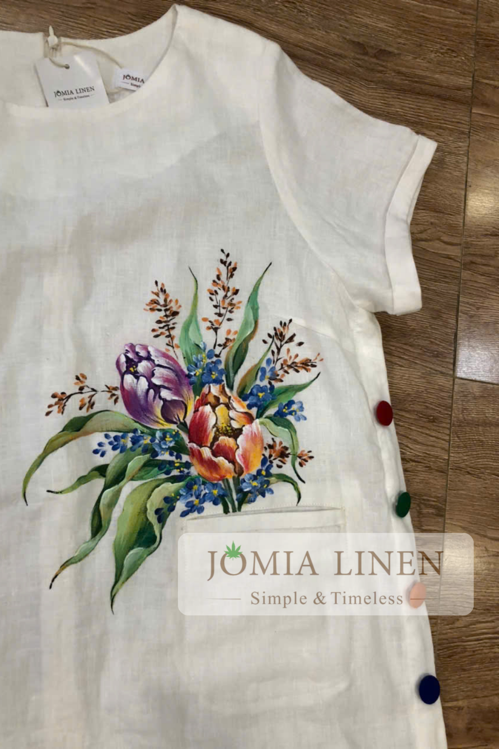 Đầm Linen Tưng Premium Vẽ Hoa Tulip