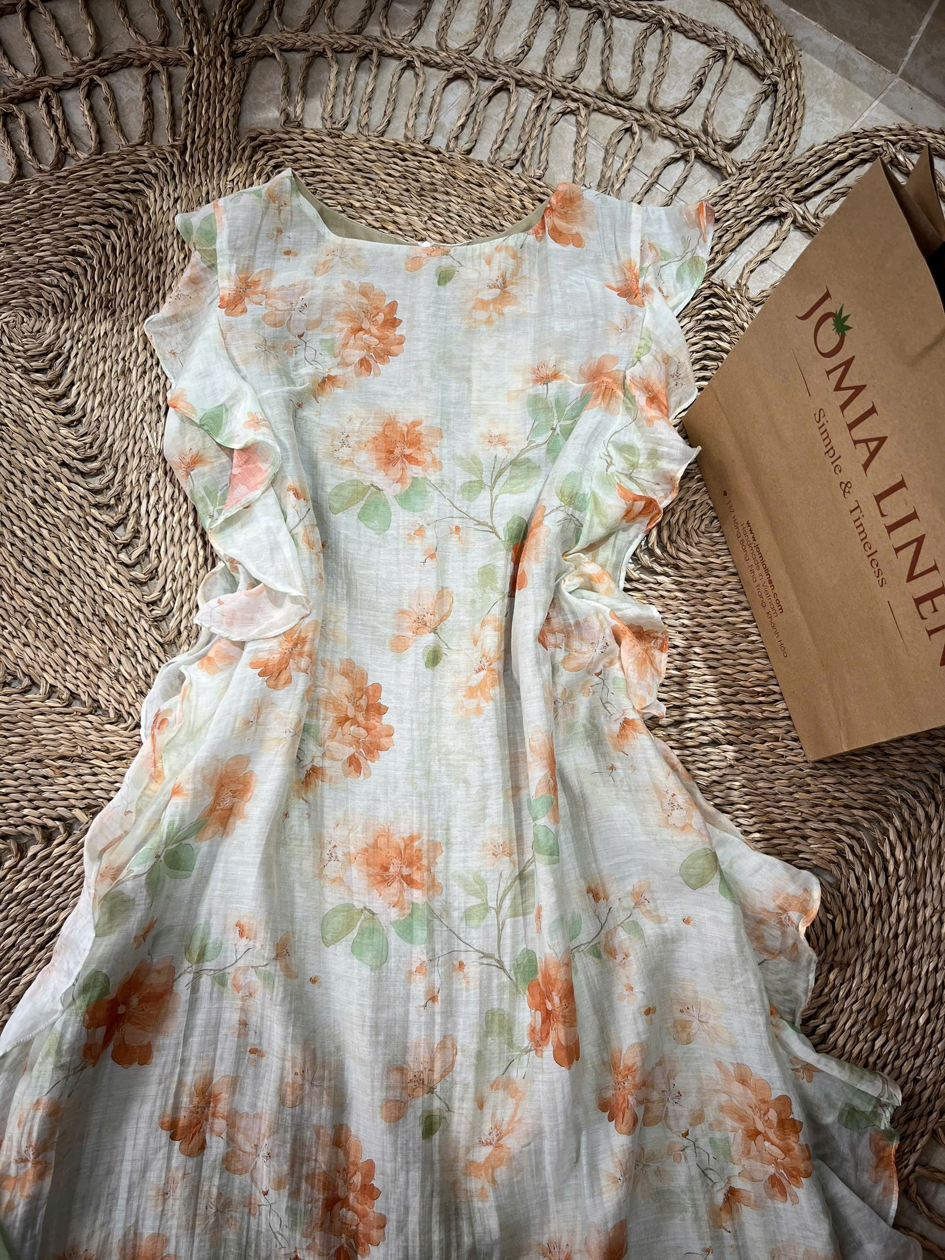 Đầm Maxi Hoa Cam Đào Bèo Dọc JOMIA LINEN