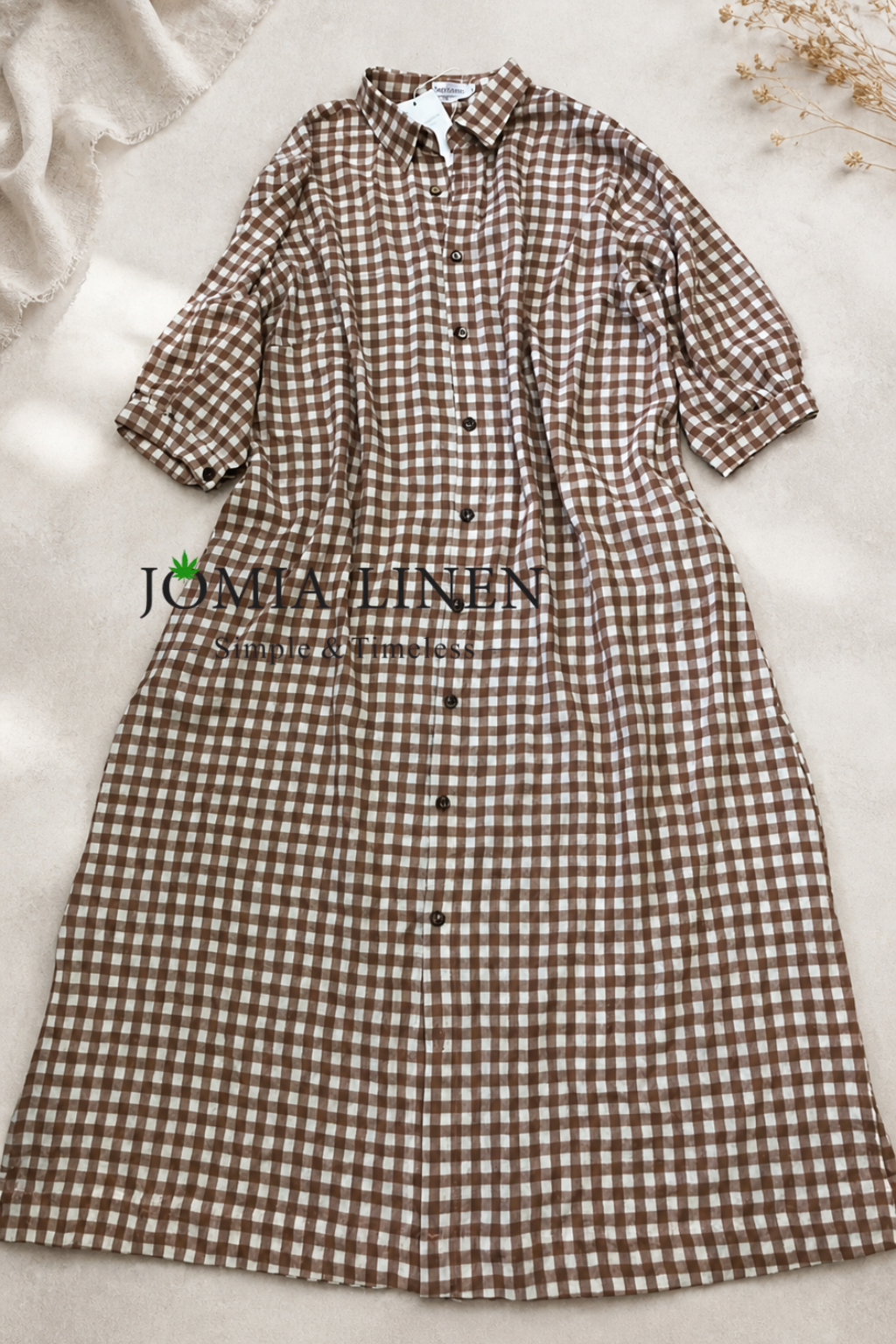 Đầm Sơ Mi Cotton 100% JOMIA – Caro lớn Nâu Timeless