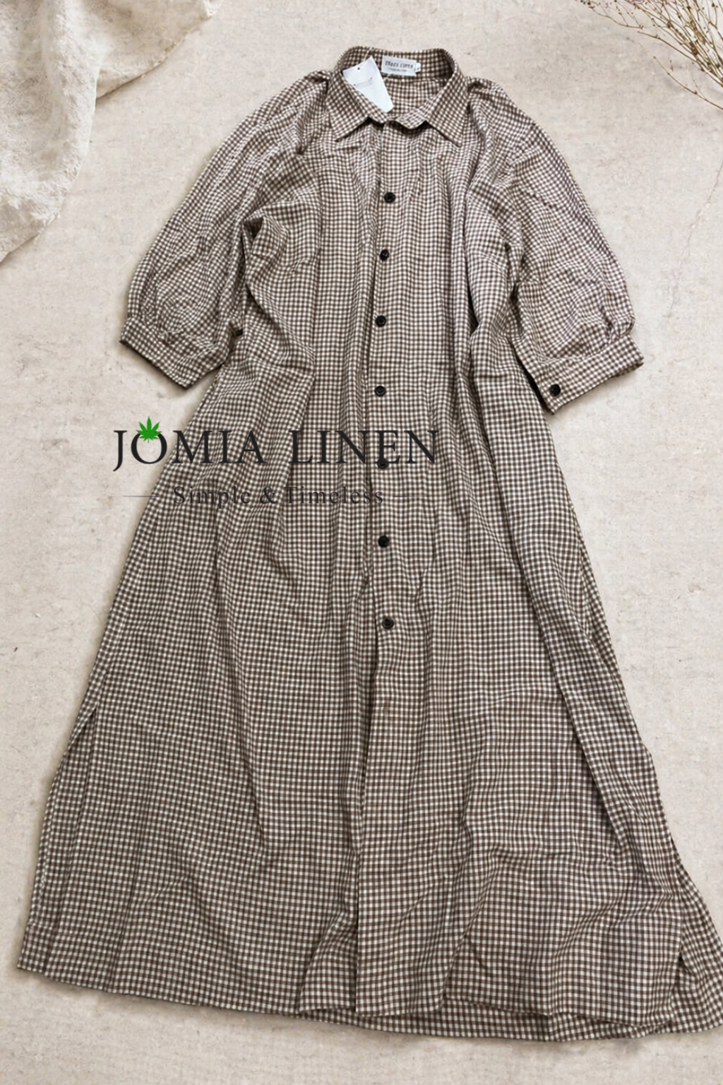 Đầm Sơ Mi Cotton 100% JOMIA – Caro Nhỏ Nâu Timeless