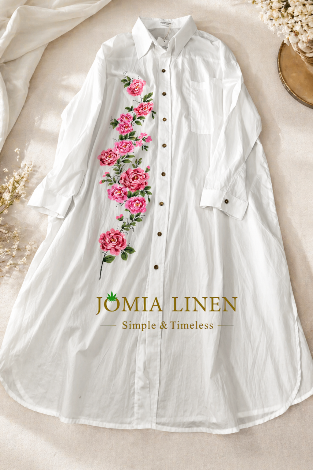 Đầm Sơ Mi Thô Cotton JOMIA – Hồng Dịu Oversize