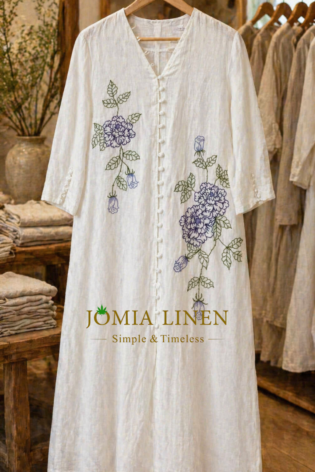 Đầm Tưng Premium Thêu Mộc Hoa Hồng JOMIA – Màu Ivory