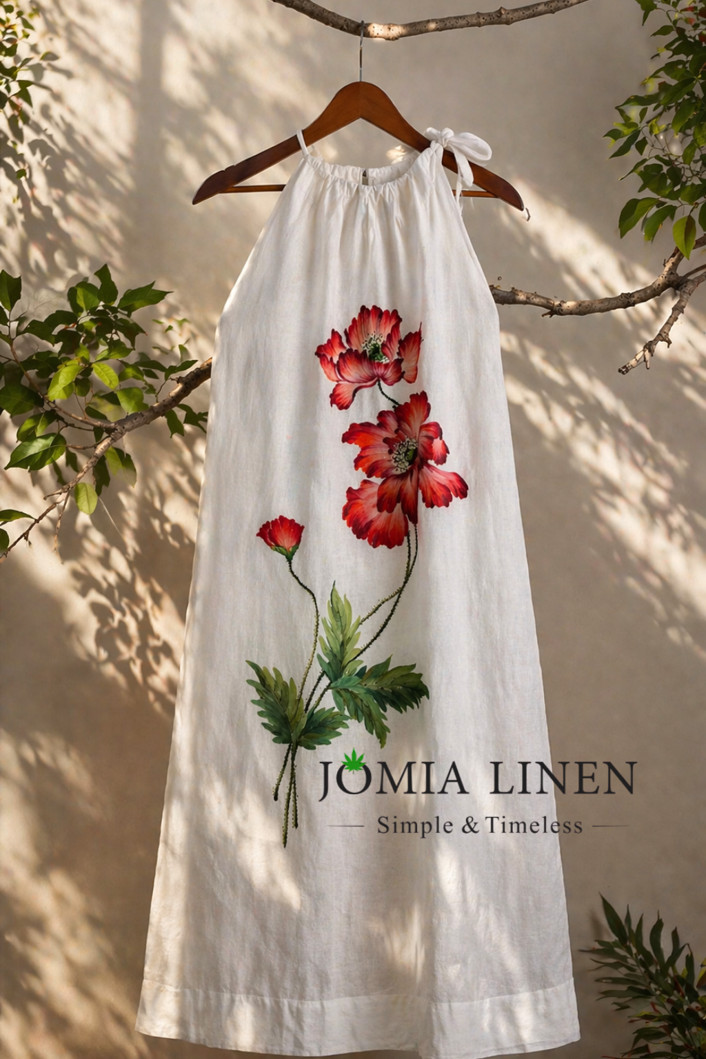 Đầm Yếm Linen Tưng Premium Vẽ Tay Hoa Anh Túc - Red Poppy Jomia