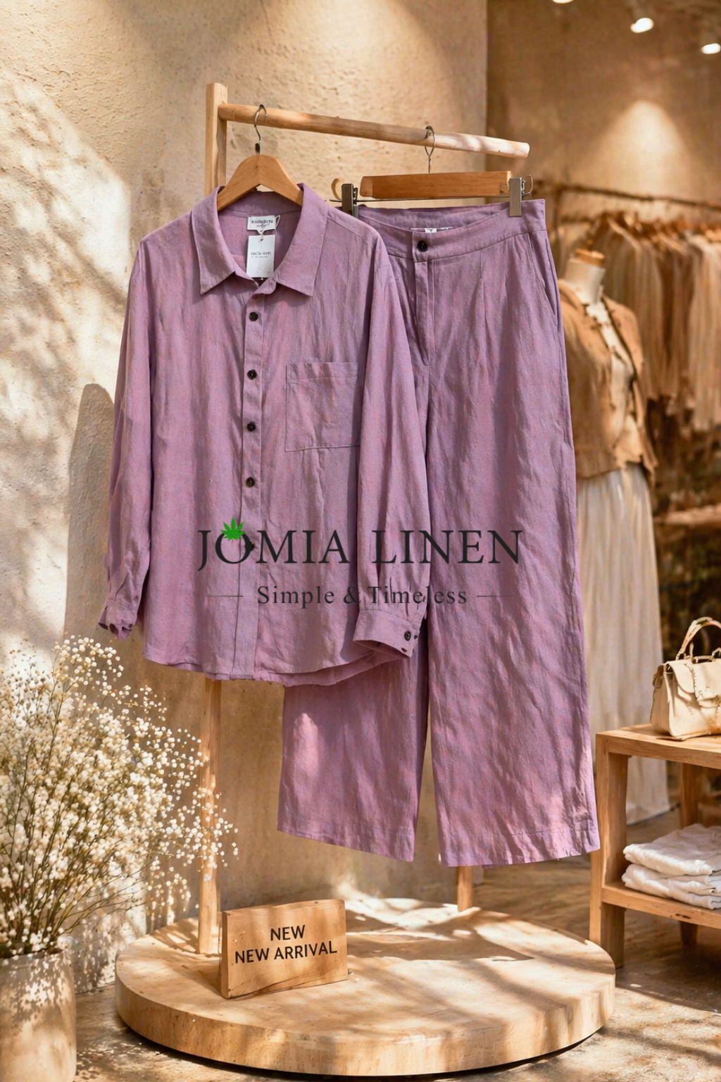 Full Size Set Áo Sơ Mi & Quần Suông Linen Bamboo Cao Cấp - Sắc Tím Tĩnh Tại