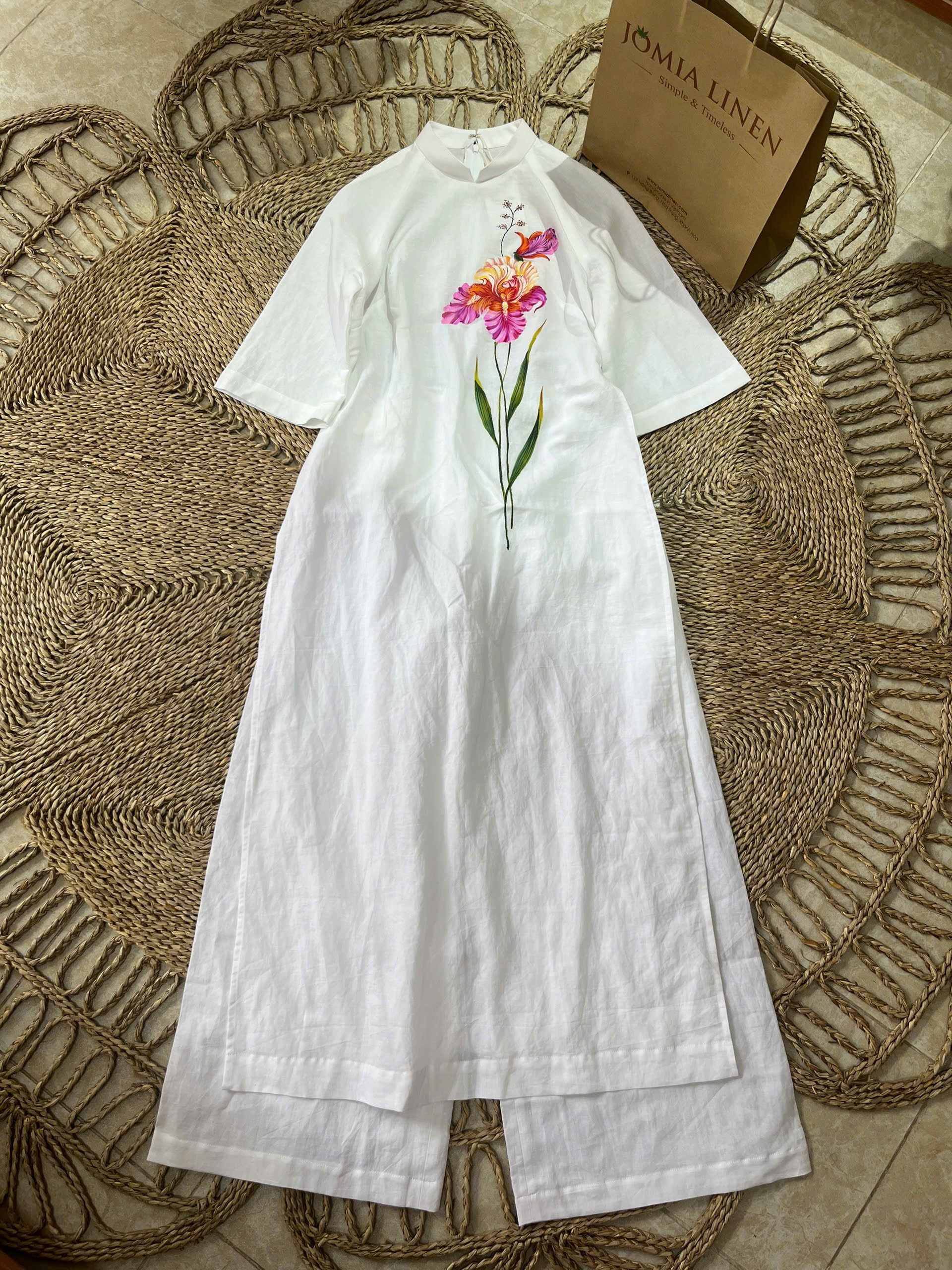 Set Áo Dài Linen Tưng Premium Vẽ Tay Hoa Diên Vỹ