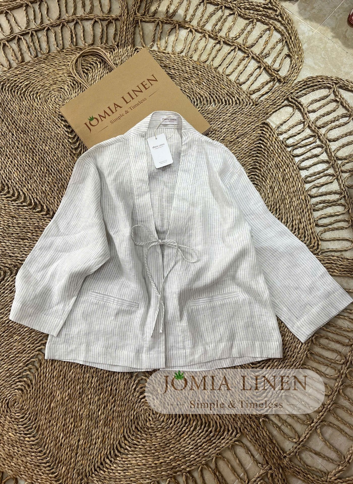 Set Khoác Linen Kiểu Vest Sọc Mảnh Premium Pure Linen