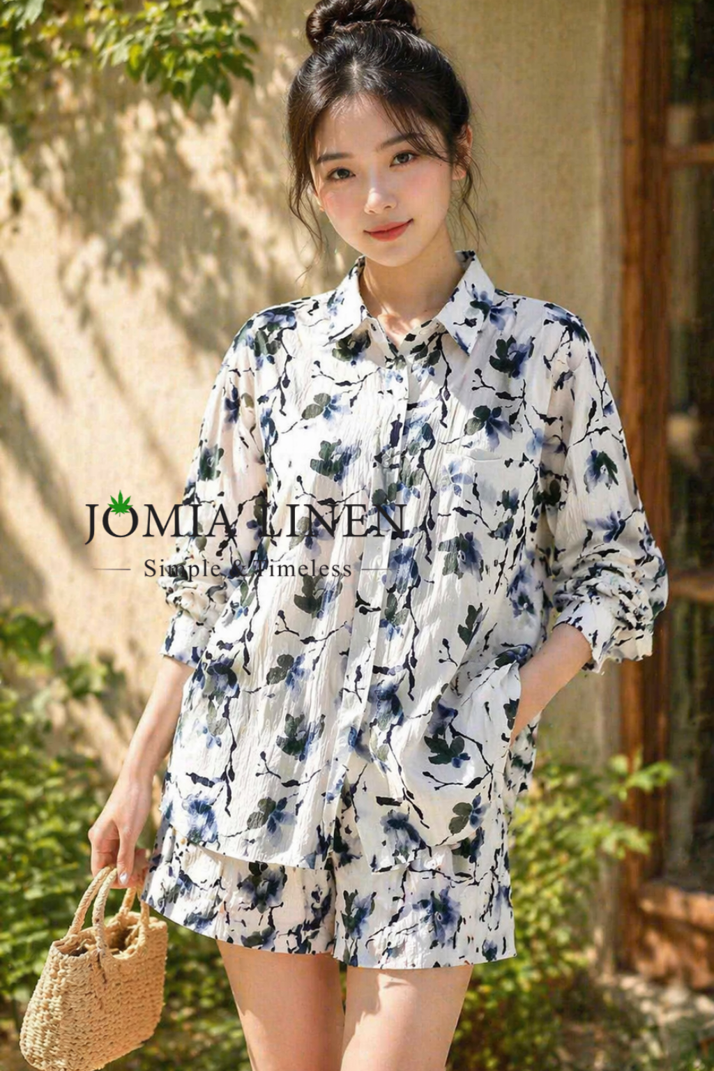 Set Linen Tơ Cao Cấp Họa Tiết Hoa Thủy Mặc