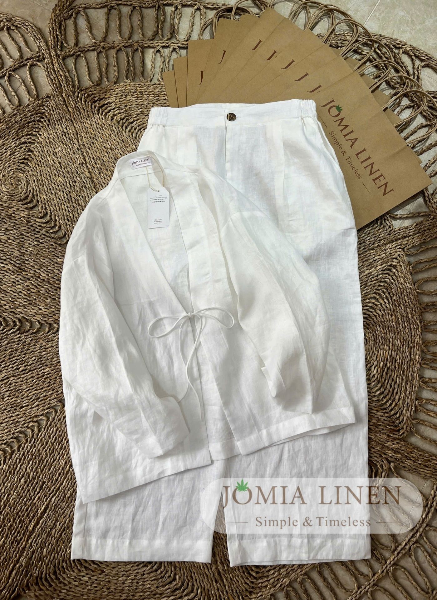 Set Linen Tưng Premium Kiểu Vest Màu Ivory