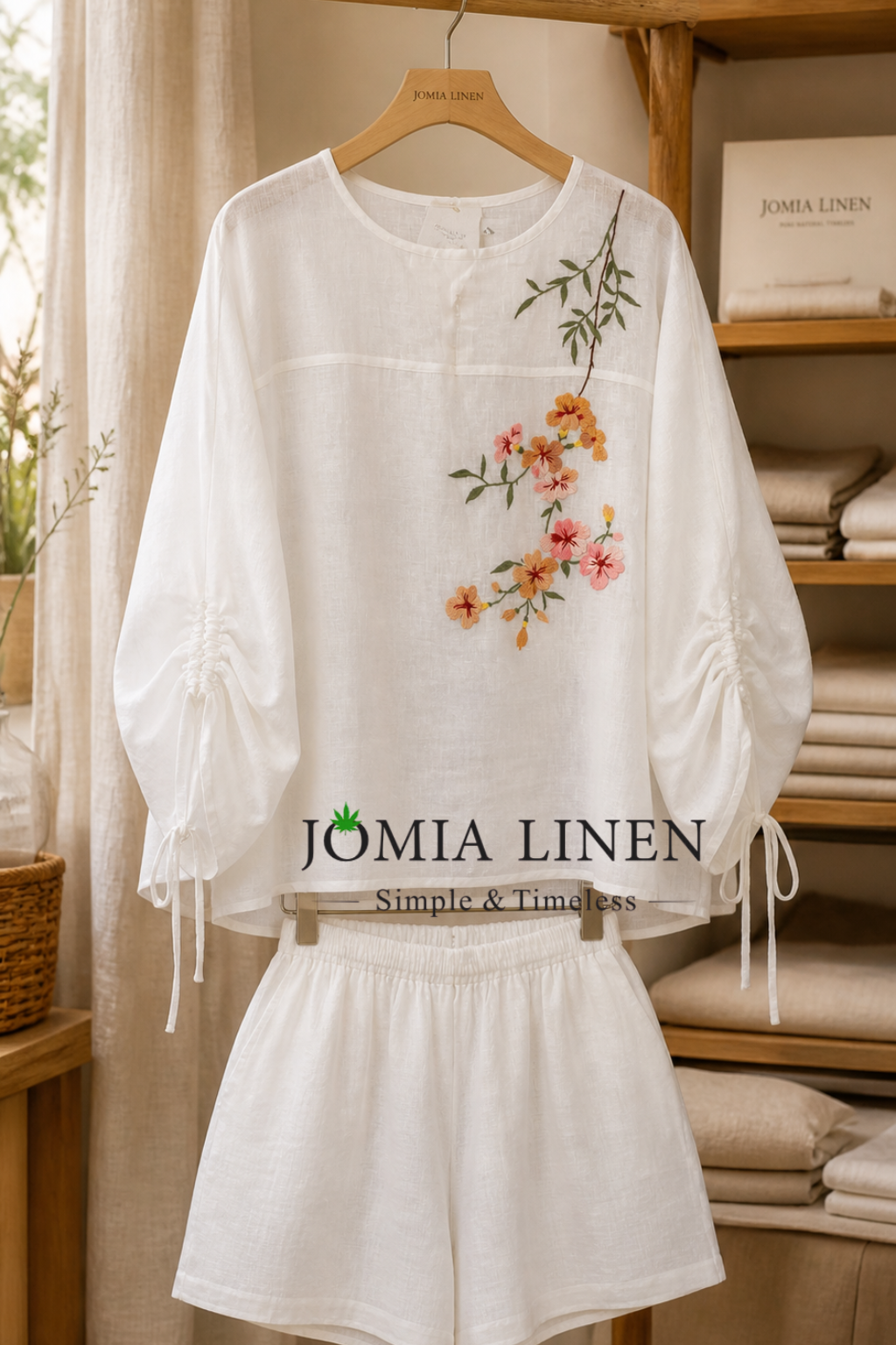 Set Short Linen Premium Thêu Tay Nhành Lan