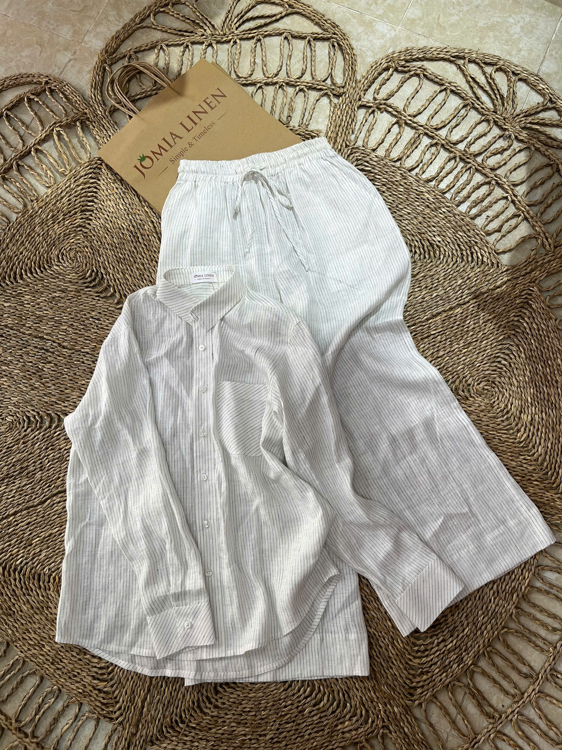 Set Sơmi Quần Dài Premium Pure Linen Kẻ Sọc