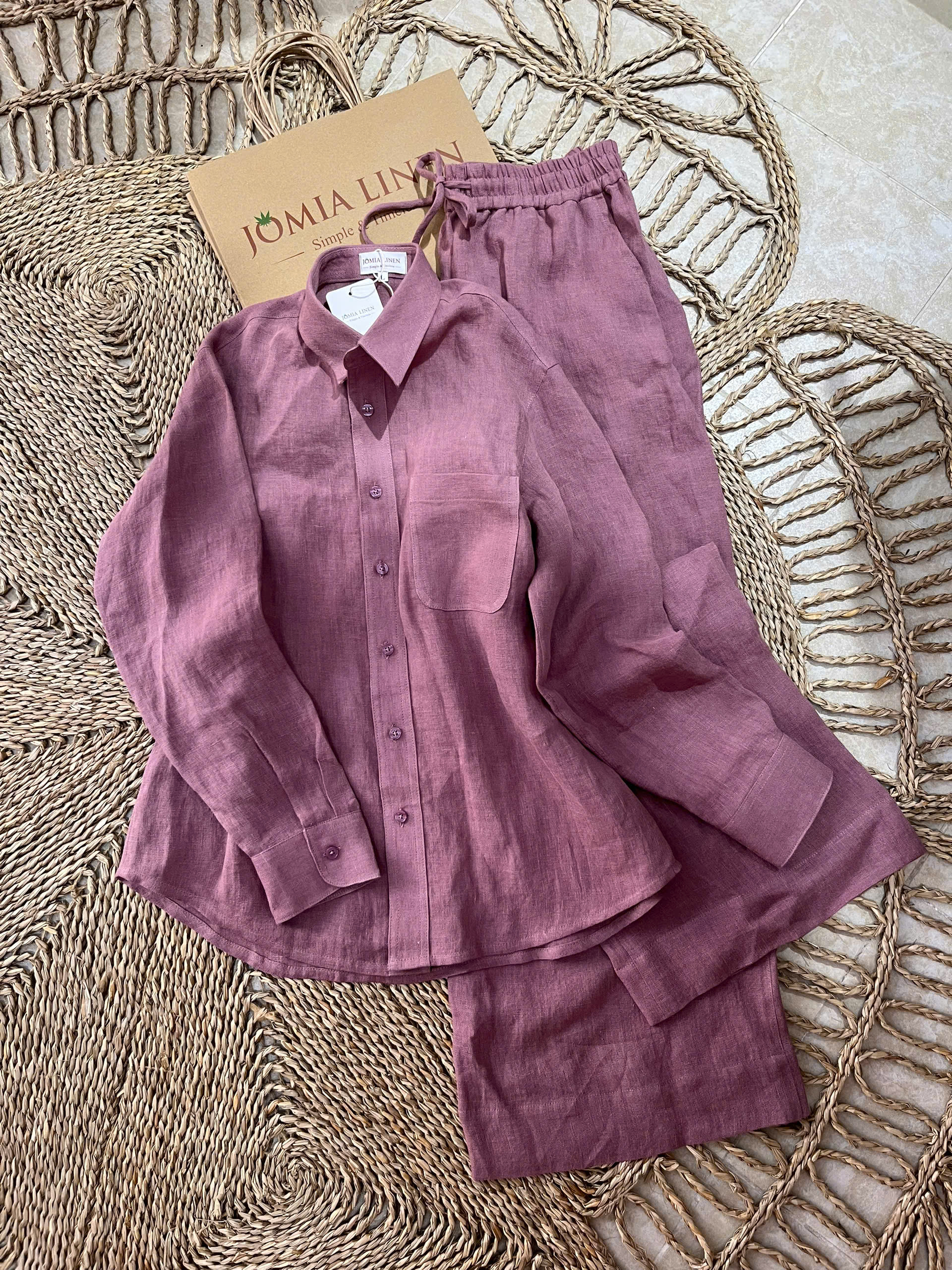 Set Sơmi Quần Dài Premium Pure Linen Mauve Pink