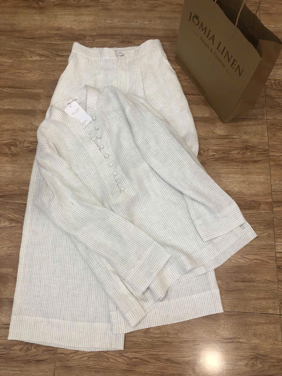 Set Thiền Linen Tưng Premium Kẻ Sọc Ivory JOMIA LINEN