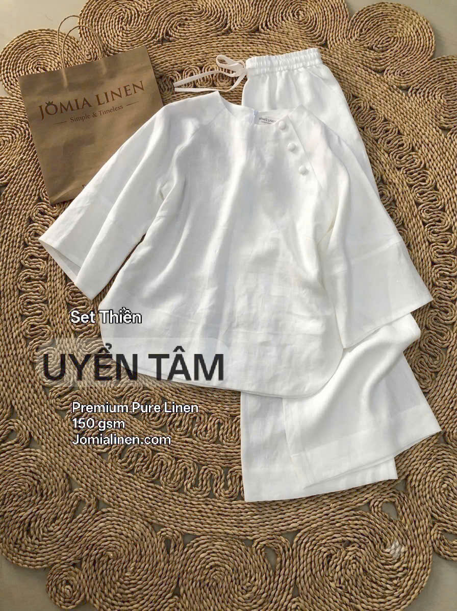 UYỂN TÂM - Set Thiền Linen Tưng Premium – Trắng Tinh khôi