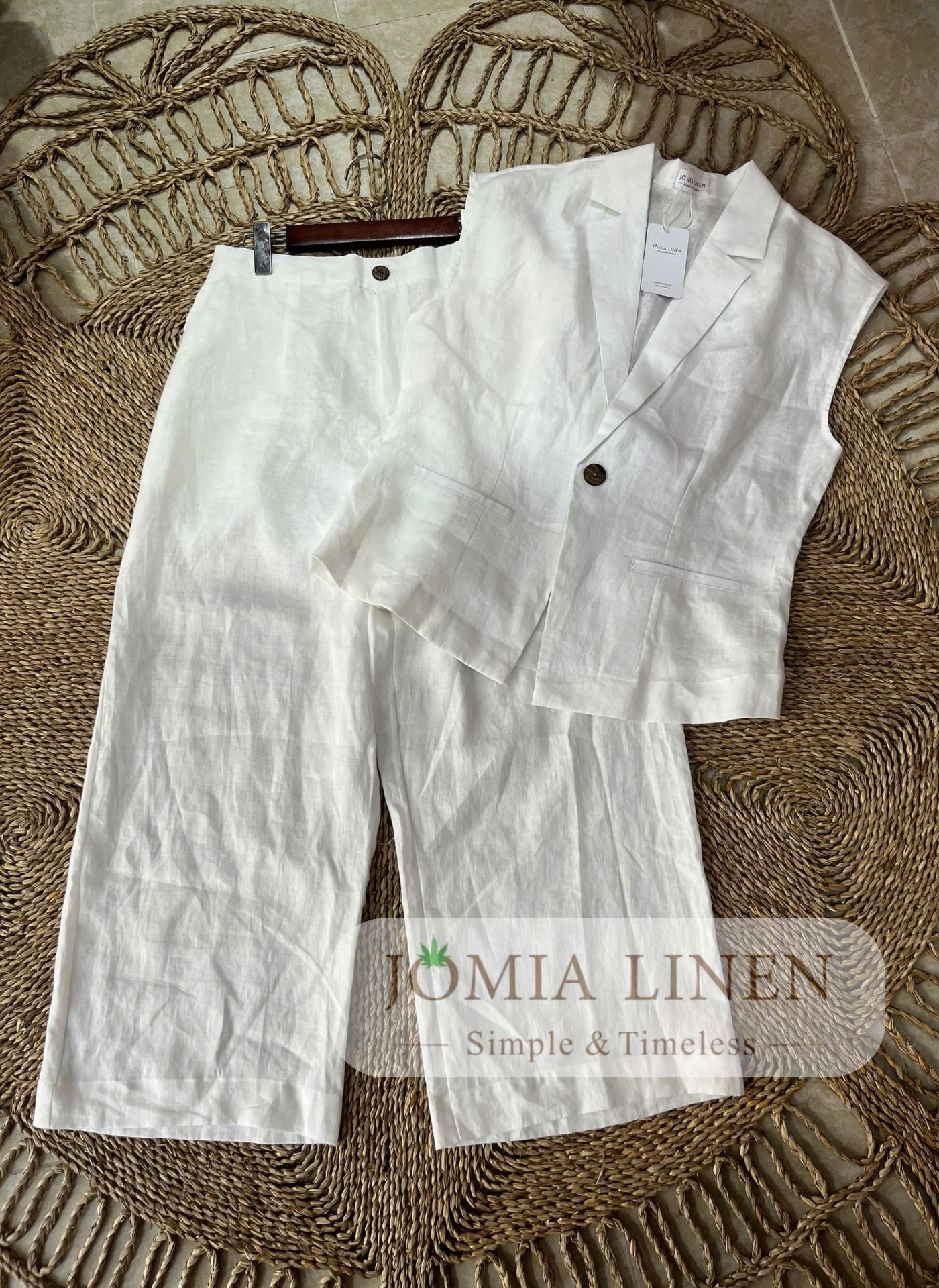 Set Vest Premium Linen Màu Ivory