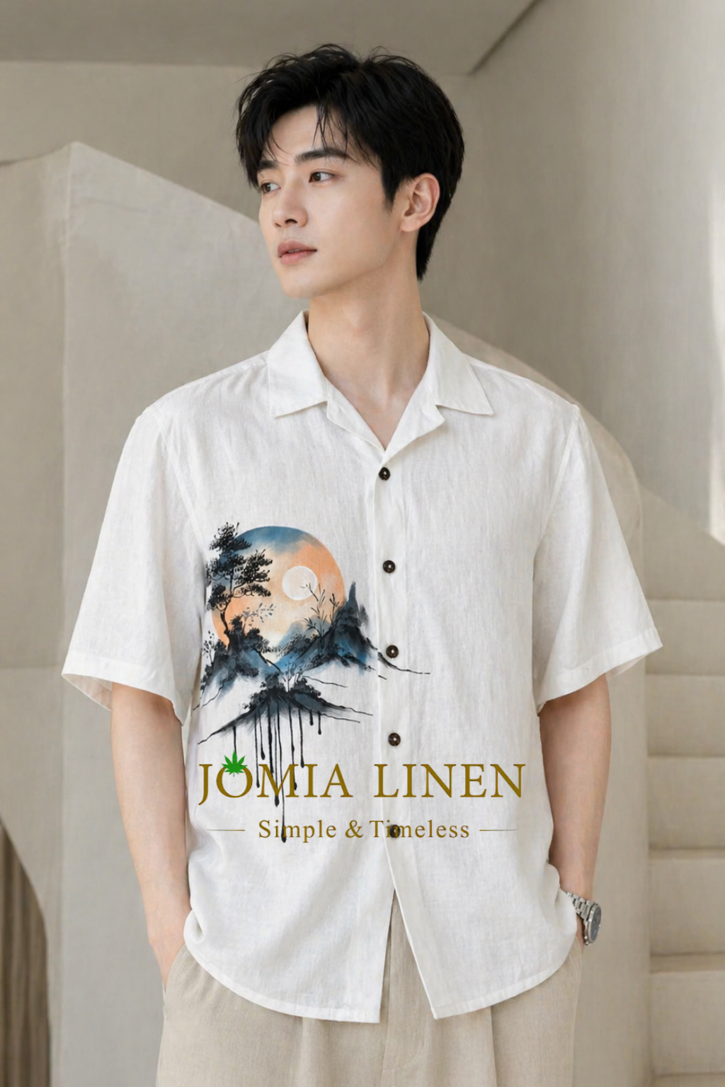Sơ Mi Nam Linen Vẽ Thủy Mặc JOMIA – Full Size