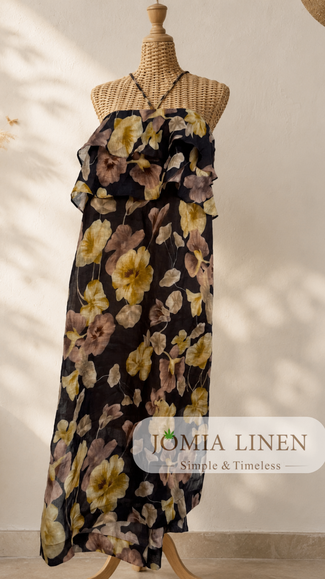 Váy Dây Yếm Hoa Linen Tơ Dáng Dài