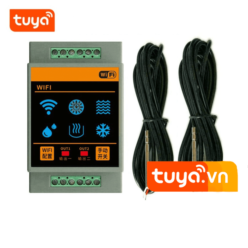 Công Tắc Cảm Biến 2 Đầu Dò Nhiệt Độ Relay 10A Wifi Tuya FND-01