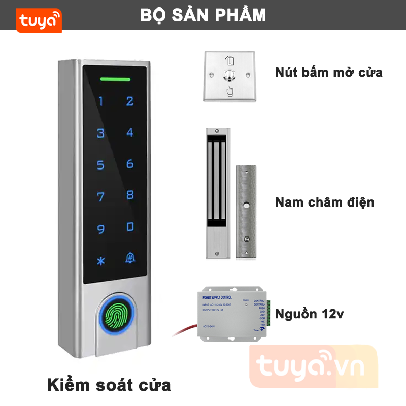 Bộ Kiểm Soát Cửa Vân Tay Mã Số Thẻ Từ Cho Nhà Trọ Chung Cư Mini Wifi Tuya KSC HF3