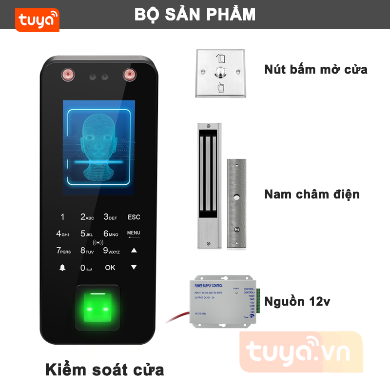 Bộ Kiểm Soát Cửa Nhận Diện Gương Mặt, Vân Tay, Mã Số, Thẻ Từ Cho Nhà Trọ Chung Cư Mini Wifi Tuya KSC HF5