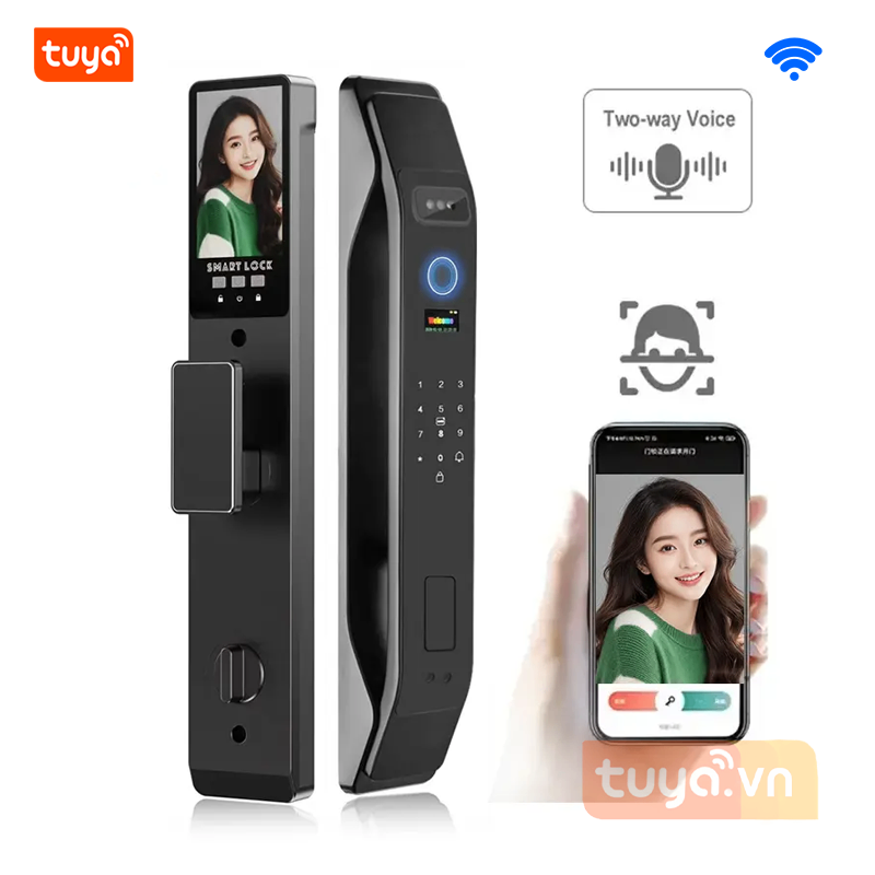 Khóa Cửa Gỗ WiFi Thông Minh Nhận Dạng Khuôn Mặt FaceID Đàm Thoại 2 Chiều Tuya DL25v6