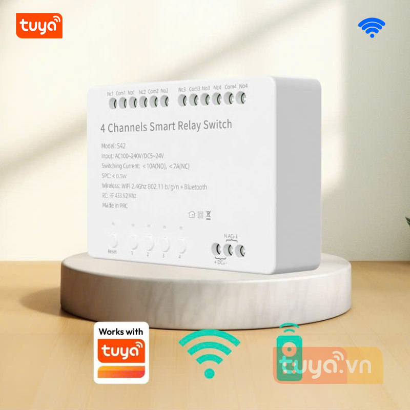 Công Tắc Tiếp Điểm Khô Wifi 4 Cổng Tuya 4CH Mini