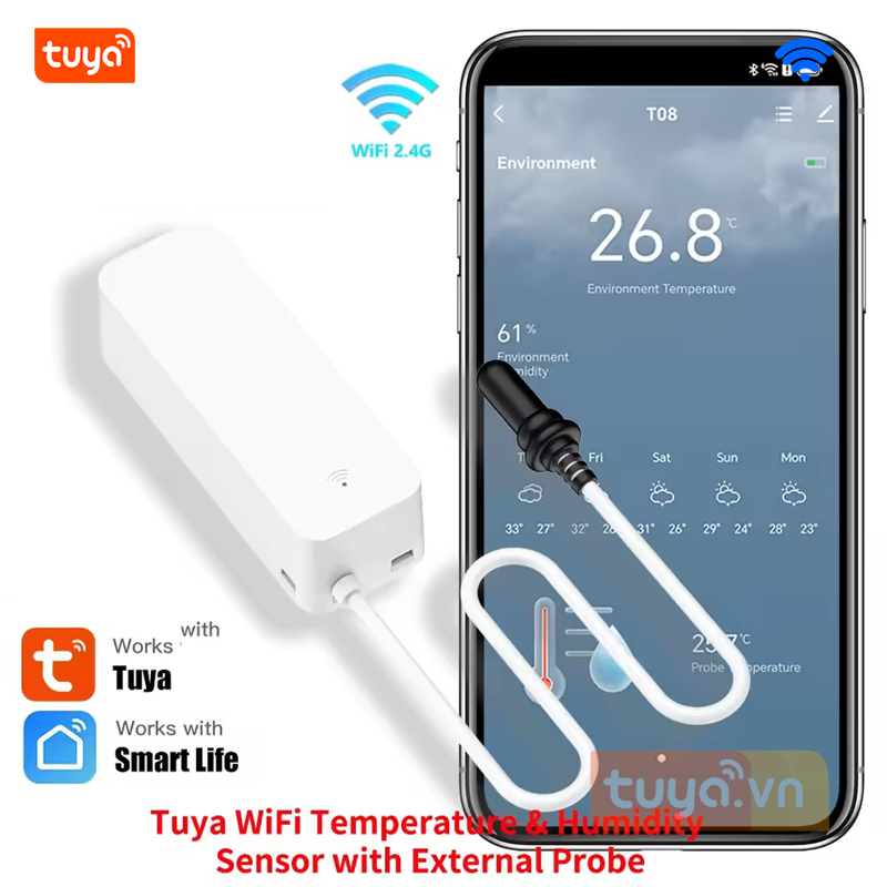 Thiết Bị Đo Nhiệt Độ Độ Ẩm Wifi Có Dây Cảm Biến Kéo Dài Cho Tủ Bảo Quản Thuốc WL-TH02v2