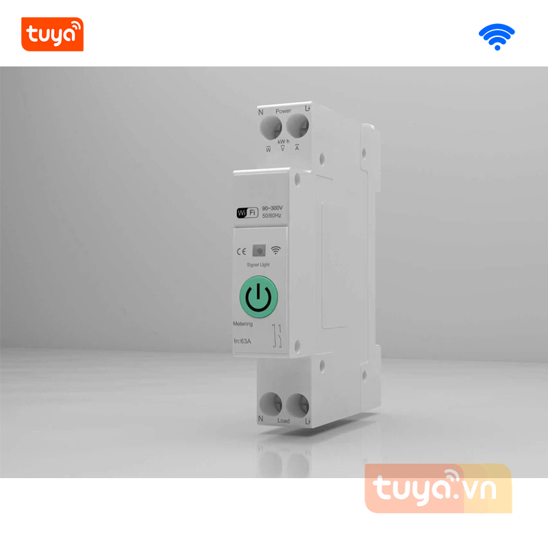 Công Tắc Wifi Tuya 63A Bảo vệ Quá Áp Thấp Áp Quá Dòng Có Đo Công Suất CB6v3