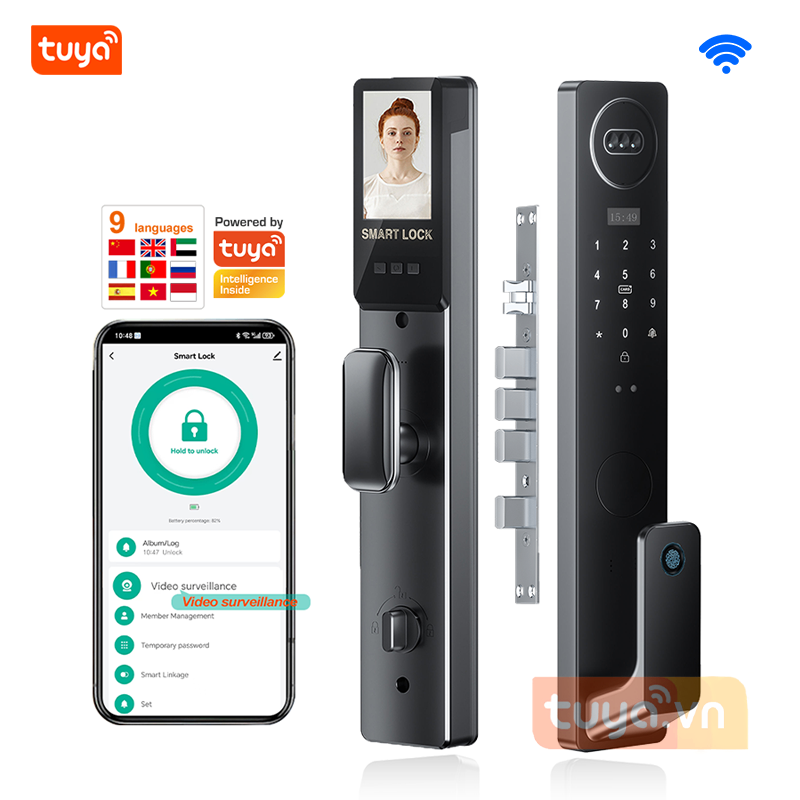 Khóa Cửa Gỗ WiFi Nhận Diện Khuôn Mặt FaceID Tuya DL25v62