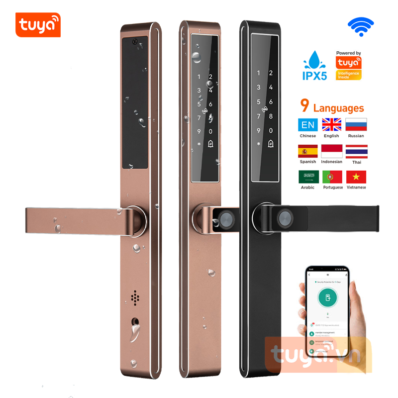 Khóa Cửa Nhôm Xingfa CNC Vân Tay Sinh Trắc Học Chống Nước IPx5 Wifi Tuya DLS9Gv8