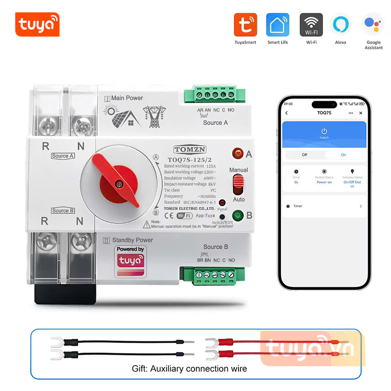 Cầu Dao Wifi Đảo Nguồn Tự Động Không Gián Đoạn ATS 1 Pha WF1P 3 Pha WF3P