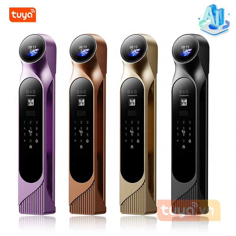 Khóa Cửa AI FaceID Vân Tay Thẻ Từ Mã Số Wifi Tuya DL7HD