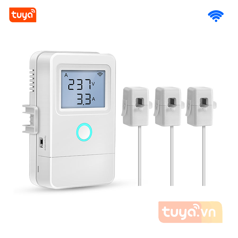 Thiết Bị Kẹp Dòng Giám Sát Công Suất Điện 1 pha 80A 3 Kênh Wifi Có Màn Hình Tuya EM8-3CH