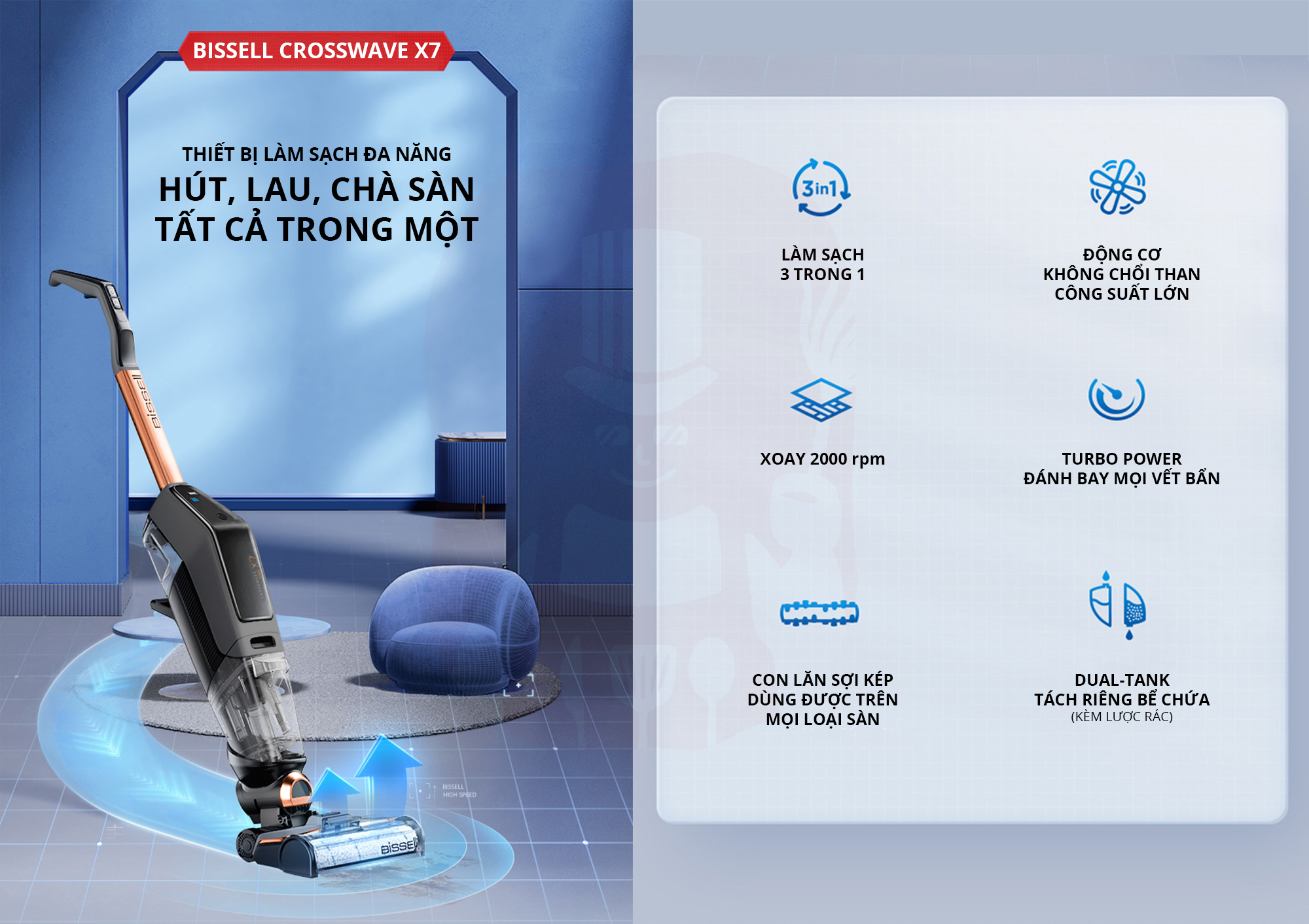 BISSELL CROSSWAVE X7 CORDLESS PET PRO MÁY HÚT LAU