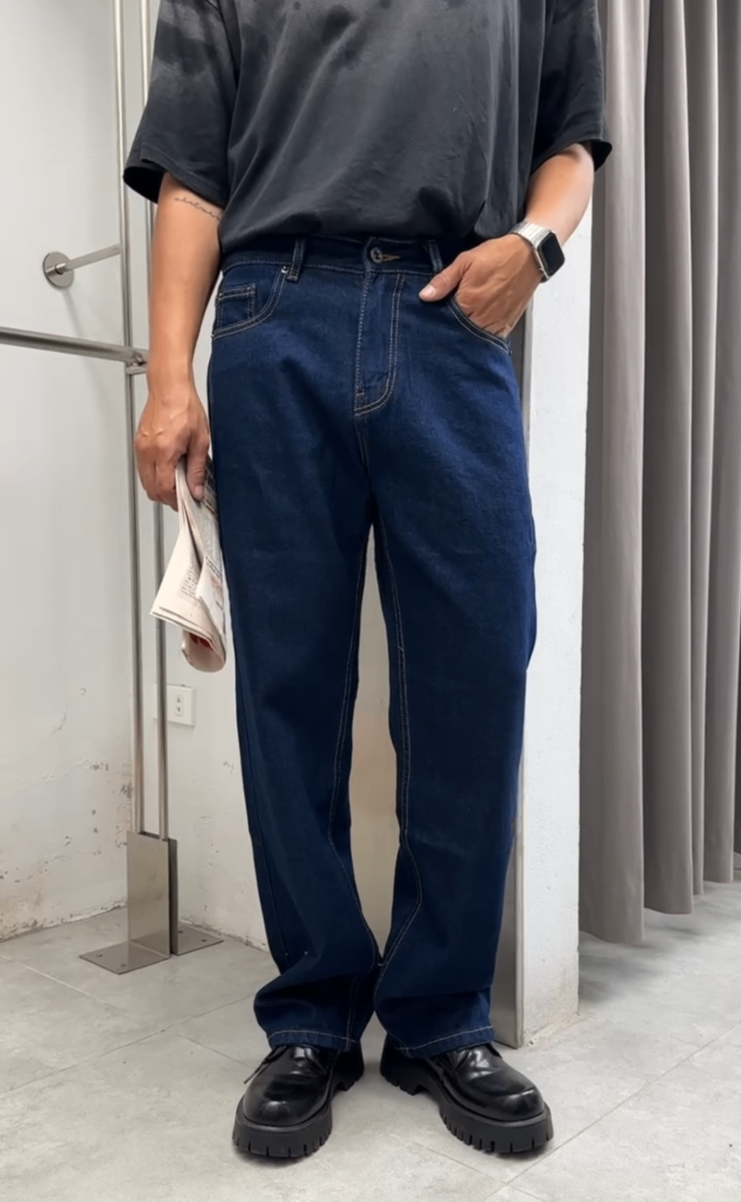 Jean BT straight 130Z trơn - DN Darkblue